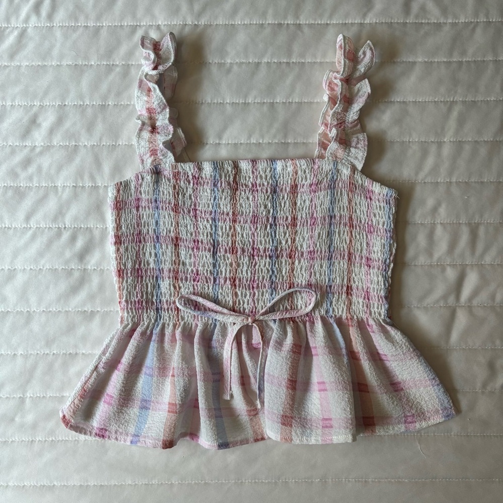 Gingham Pastel Colored Smocked Tank Top